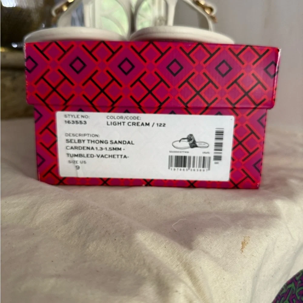 New Tory Burch SELBY THONG SANDAL CARDENA TUMBLED-VACHETTA- light cream